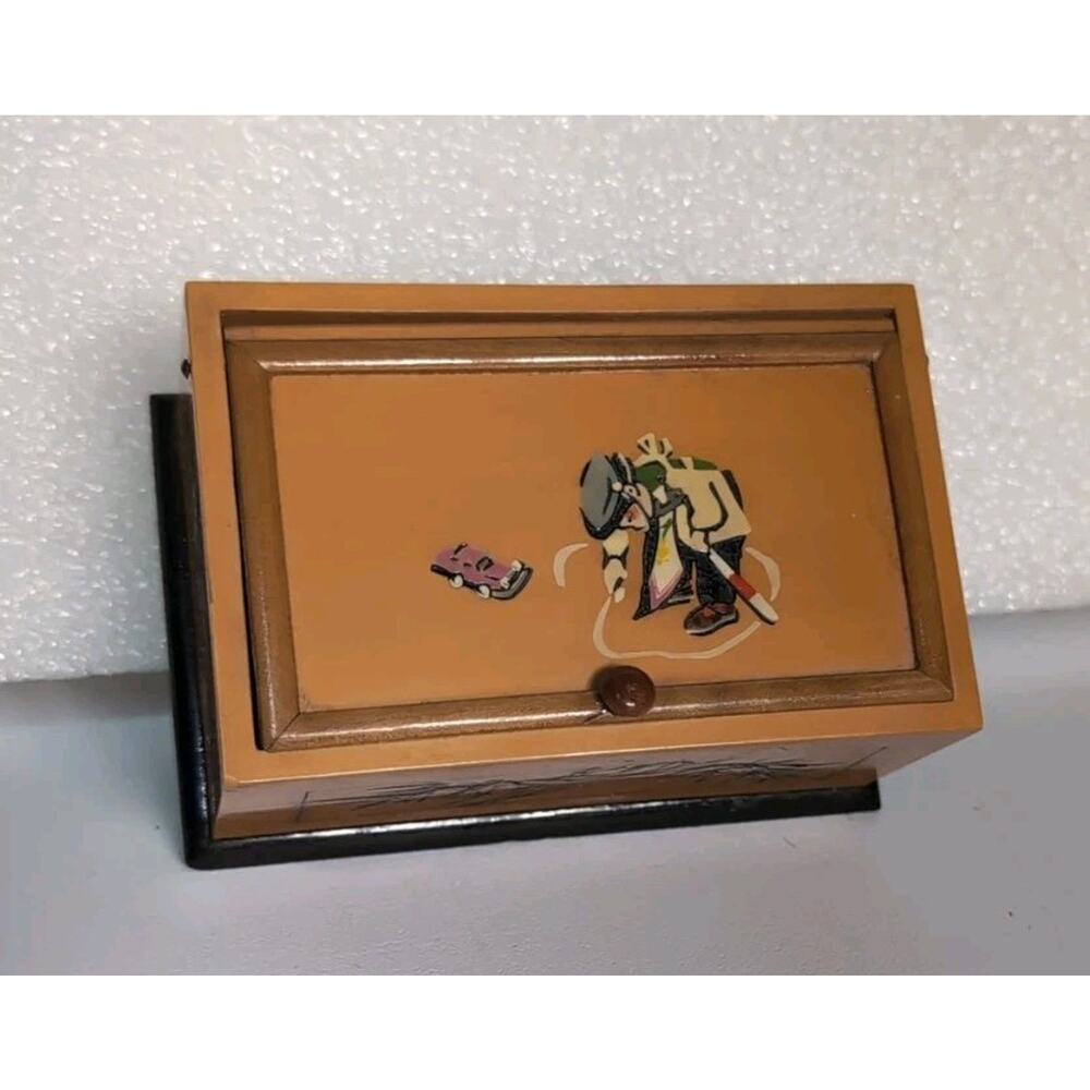 Vtg Chinese Lacquered Wooden Box Tea Caddy Keepsakes - Picture 1 of 7